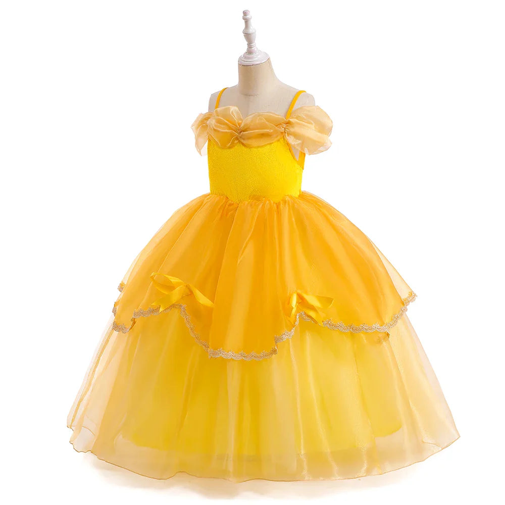 Fancy Girls Belle Halloween Costumes Carnival Cosplay Cartoon Christmas Beauty Party Princess Dress Tulle Birthday Kids Clothing