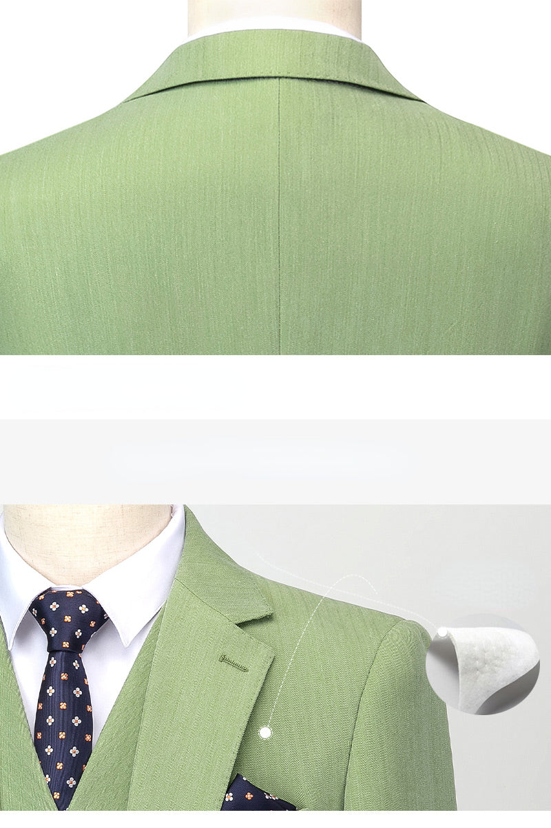 ( Jacket + Vest + Pants ) S-5XL Luxurious Men's Green Business Suit 3Pcs Prom Banquet Party Groom Wedding Dress Solid Color Suit