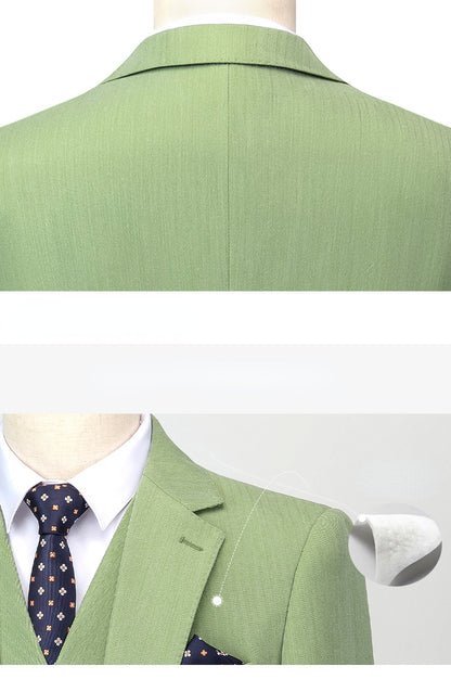 ( Jacket + Vest + Pants ) S-5XL Luxurious Men's Green Business Suit 3Pcs Prom Banquet Party Groom Wedding Dress Solid Color Suit