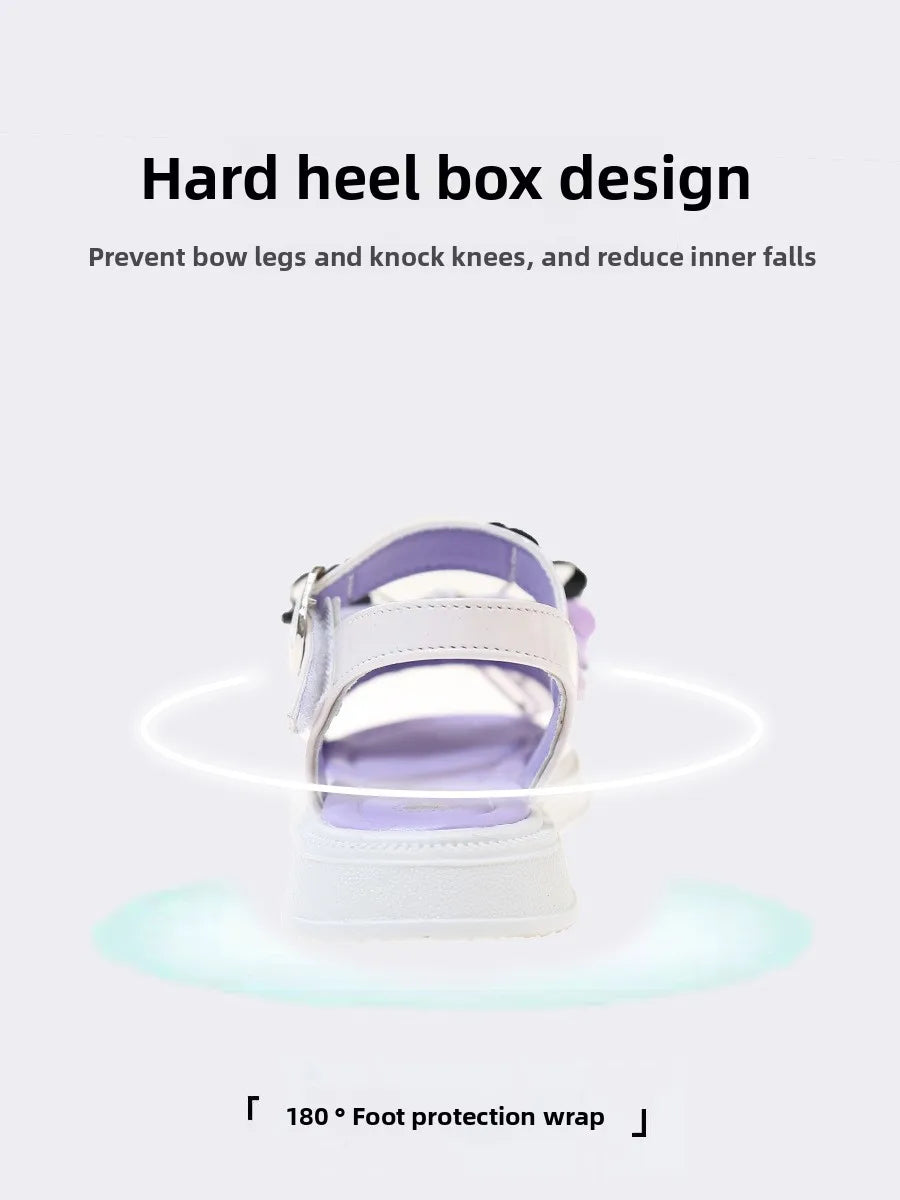 Kids'Sandals Kuromi PU Leather Bow Flat Spring Shoes For Girls Anti-slip Soft Thick Bottom White Black Shoes Size 25-36