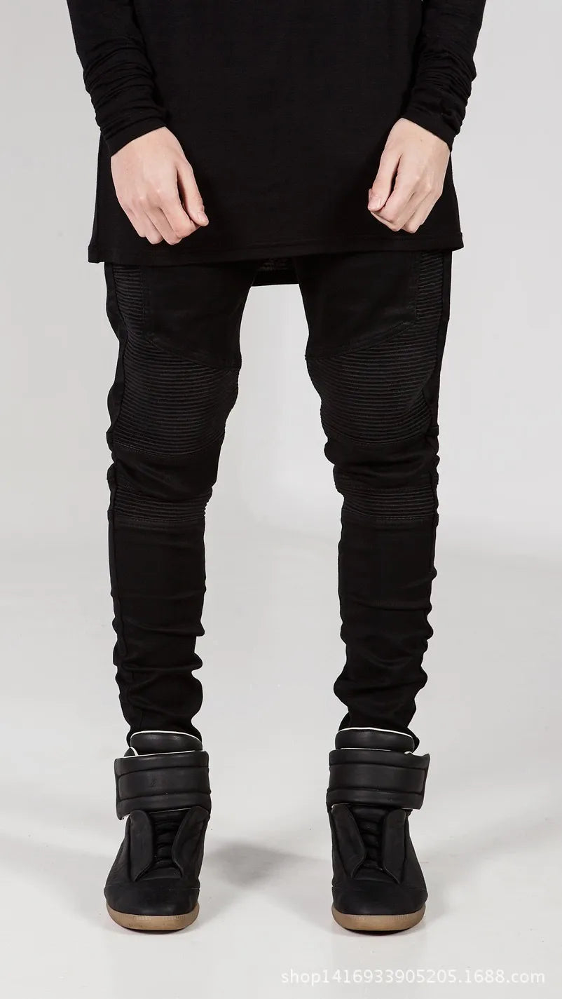 Streetwear Men Skinny Biker Jeans homme Men's fashion Motorcycle Moto Hip hop Denim Pants Joggers Runway men's Elastic JEANS