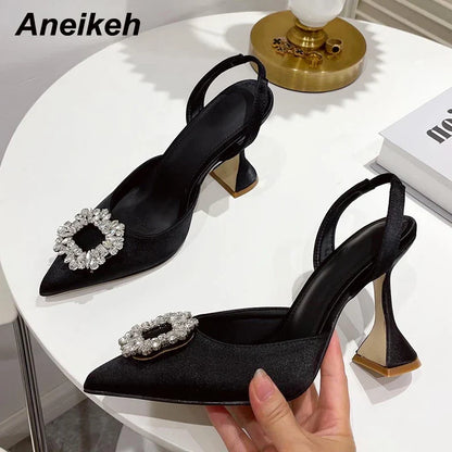 Brand Women Pumps Luxury Crystal Slingback High Heels Summer Bride Shoes Comfortable triangle Heeled Party Wedding Shoes