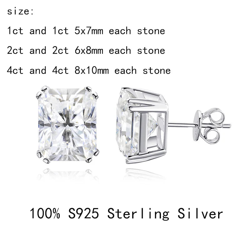 8cttw Emerald Cut D Color Real Moissanite Stud Earrings For Women 100% 925 Sterling Silver Gift Fine Jewelry