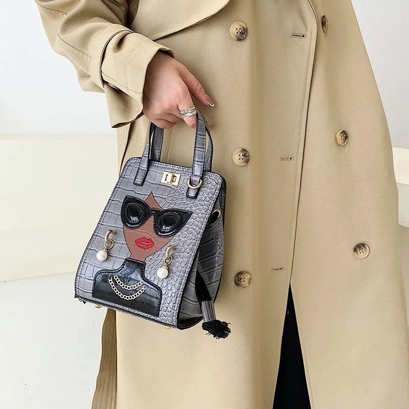 Cartoon Girl Handbag High Quality PU Leather Shoulder Bag for Women Pearl Crossbody Bag Designer Messenger Bag Female Satchel
