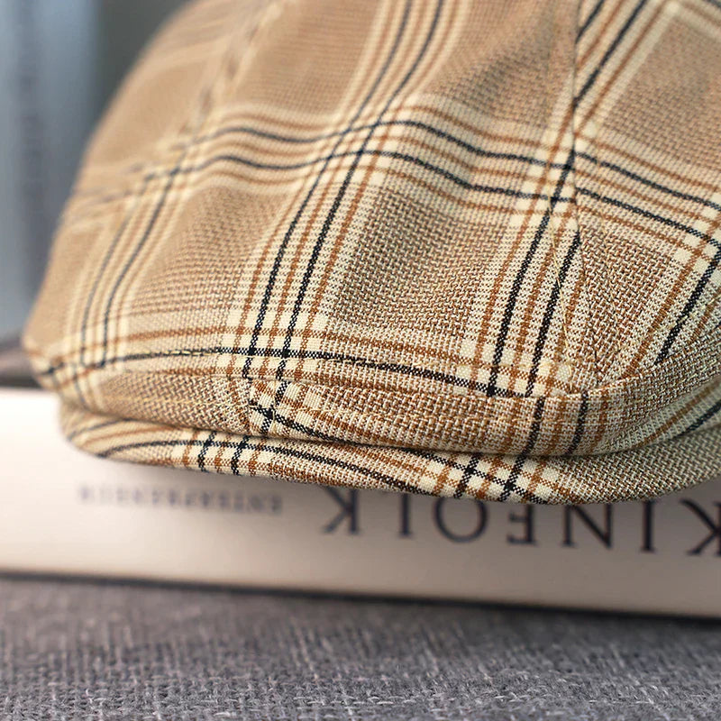 Spring Summer Linen Newsboy Cap New Beige Plaid Breathable Beret Men's Women's Literary Retro Hat England Hats Male Hats A-36