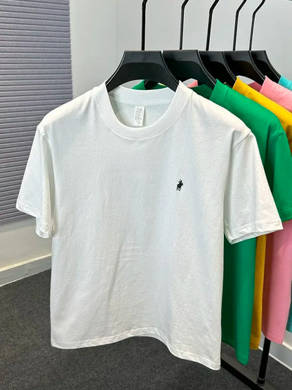 100% pure cotton short sleeve round neck men's T-shirt hot selling luxury brand summer exquisite pony embroidery breathable top