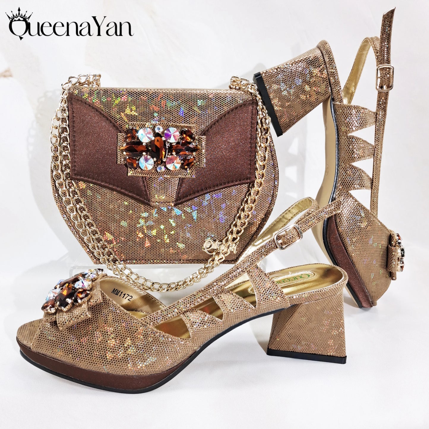 Special Synthetic Fabrics Design Teal Color Women's Matching Shoe and Bag Set  for Weddings and Parties