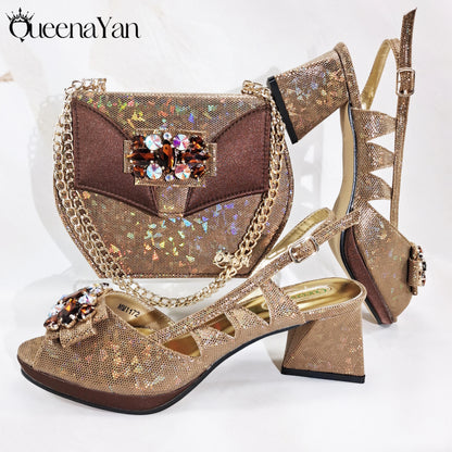 Special Synthetic Fabrics Design Teal Color Women's Matching Shoe and Bag Set  for Weddings and Parties