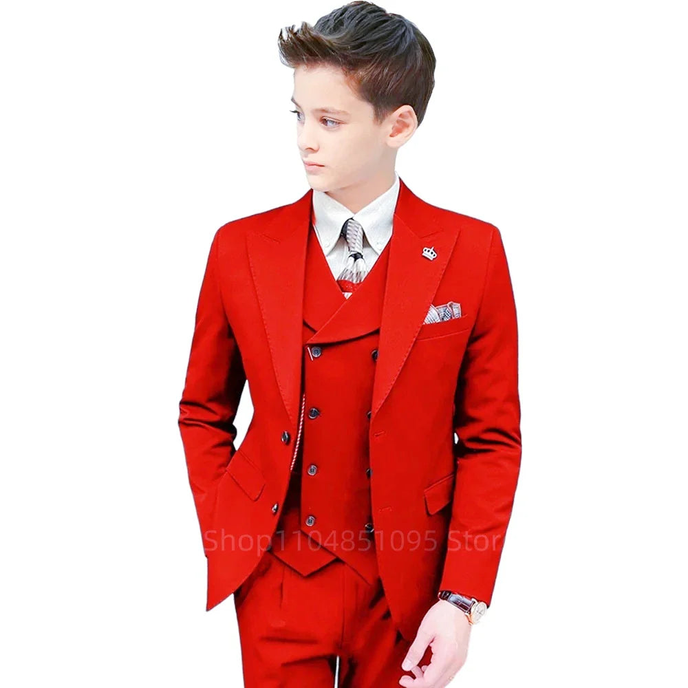 3 Piece Slim Fit Boy Fashion Suits Cutsom Flower Boy Wedding Tuxedo Prom Wedding Peak Lapel Jacket Vest Pants Set Children Suit
