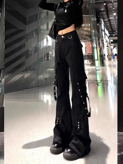High Waist Design Bell-bottomed Trousers Darkness Style Jeans for Women
