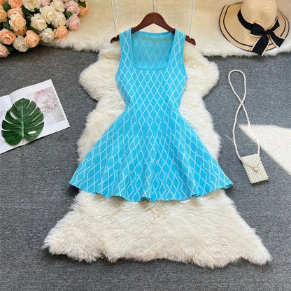 Fashion A-line Short Women Dress Elegant Y2K Geometric Knitted Summer Dress Female Harajuku Black Party Vestidos