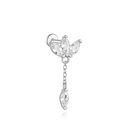 1PC 925 Sterling Silver Horse Eye Chain Tassel Zircon Drop Earrings For Women Ins Minimalism Geometric Earrings Gift
