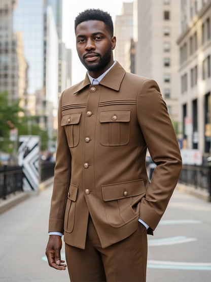 Slim fitting Men's Suit thin version Classic Fit Single Breasted Multiple pockets Solid Color Casual Business