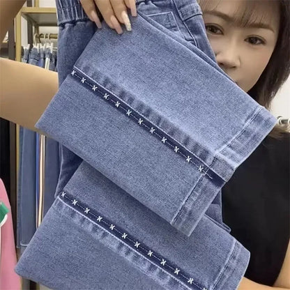 Women's Spring Autumn Wild Elastic Waist Straight Ankle-Length Pants