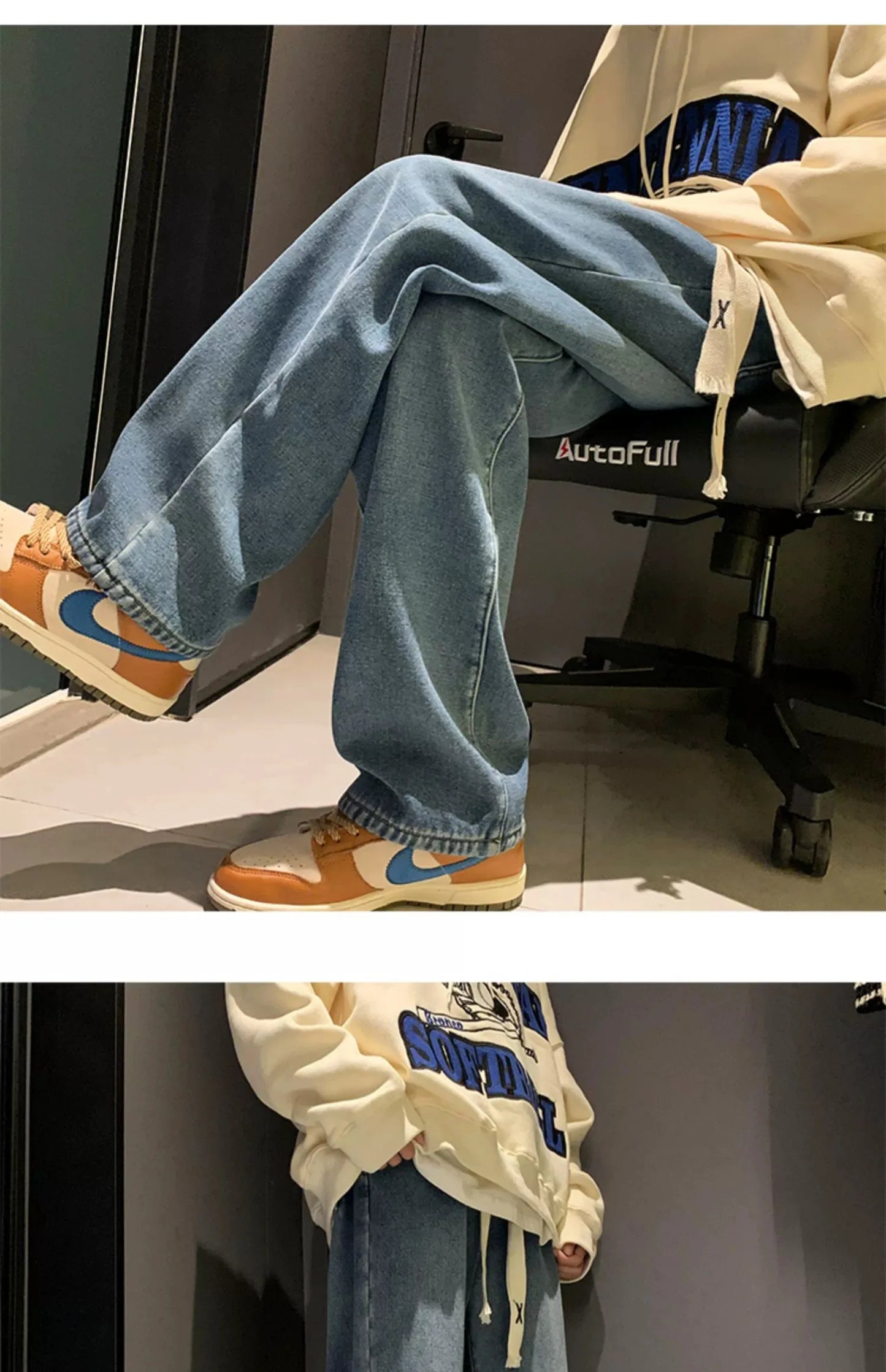 Thiened Fce Dstring Jeans Women's Winter New Sle Warm Straight Leg Loose Wide Leg High Waist Jeans Cotton Stretch D...