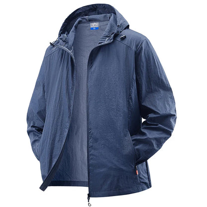 Men’s lightweight waterproof hiking jacket, hooded outdoor sports coat, summer sun protection, M–XXL