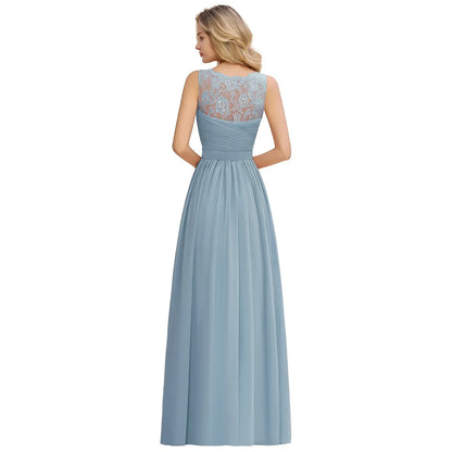 Elegant Bridesmaid Dress Pleated Bodice See-through Lace Cap Sleeves Maxi Flowy A-Line Skirt Wedding Party Gown Women