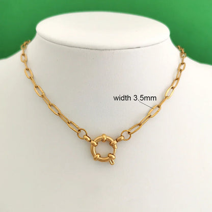 Spring Sailor Clasp Necklace Women Men Choker Stainless Steel Geometric Paperclip Link Chain Rolo PVD Gold Color Wholesale