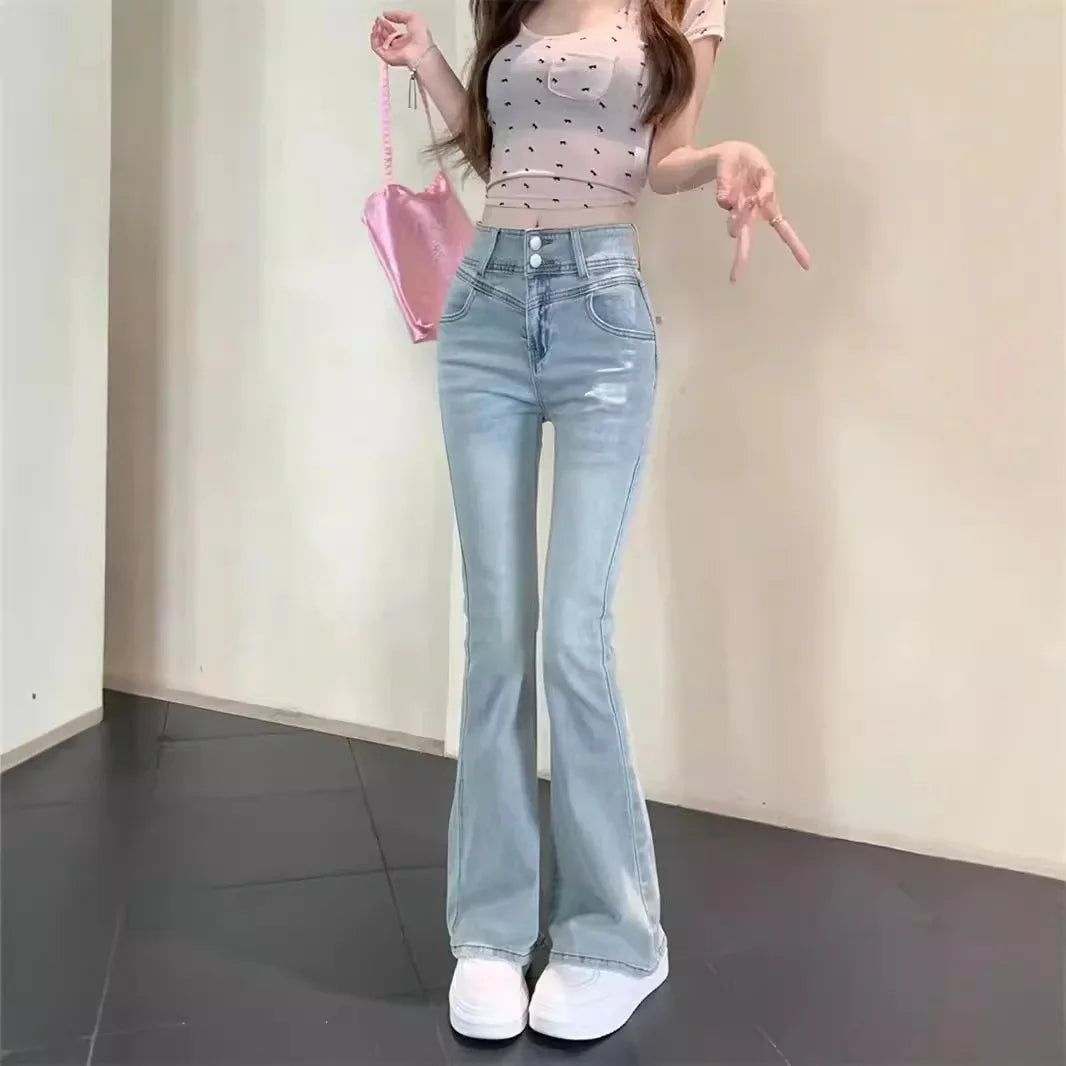 Retro High Waist Slim Fit Bootcut Denim Jeans for Women