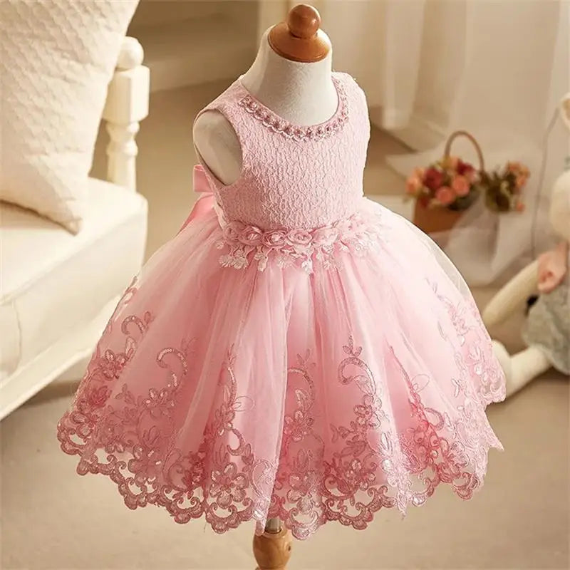 0-3Y Baby Girl Clothes Lace Dress Sleeveless Infant Summer Dress White Dress for Girls Baptismal Costume Toddler Wedding Dress