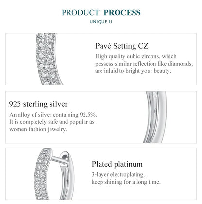 925 Sterling Silver European Simple CZ Ear Buckles Heart Hoop Earrings for Women Wedding Gift Minimalism Jewelry E737
