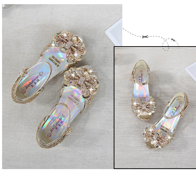 Girls High Heels For Kids Princess Leather Sandals Children Halloween Cosplay Party Wedding Dancing Shoes Fashion Crystal Shoes