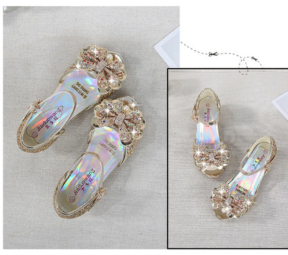 Girls High Heels For Kids Princess Leather Sandals Children Halloween Cosplay Party Wedding Dancing Shoes Fashion Crystal Shoes