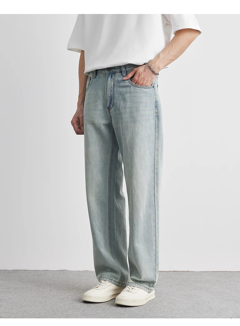 Calça Jeans Reta Verão 2025 Nova Fina Retrô Solta Casual Moda Calças Largas Calça Reta Jeans Tamanho Grande 25-36