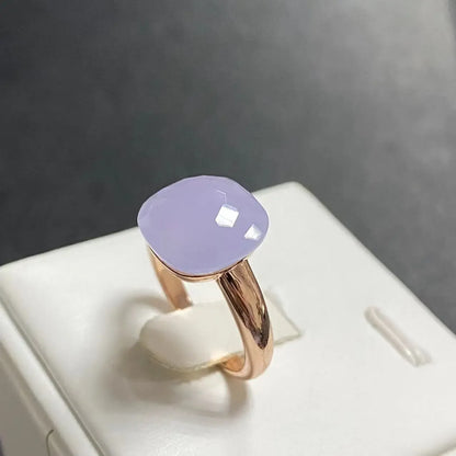 Trendy 12.6mm Flat Rose Gold Ring 35 Candy Colors Green Amethyst Turquoise Crystal Jewelry Gift for Women