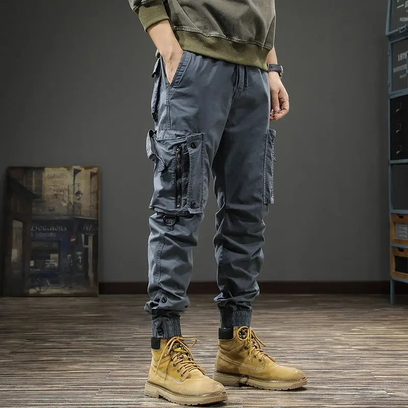Autumn Men's Cargo Pants New Multi-Pocket Tactical Casual Pants Straight Leg Fashion Tactical Trousers Elastic Waist Cargo Pants