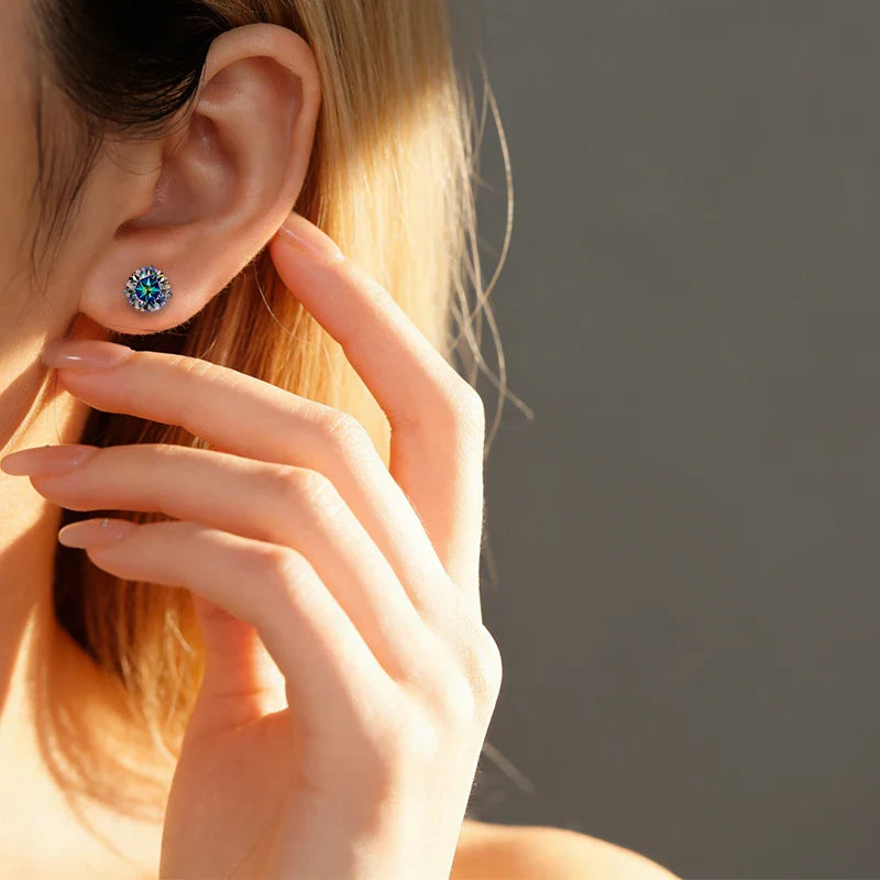 0.5ct 1ct 2ct Champange Blue Rainbow Moissanite Earrings for Women 925 Sterling Silver Lab Diamond  Women's Earring Studs
