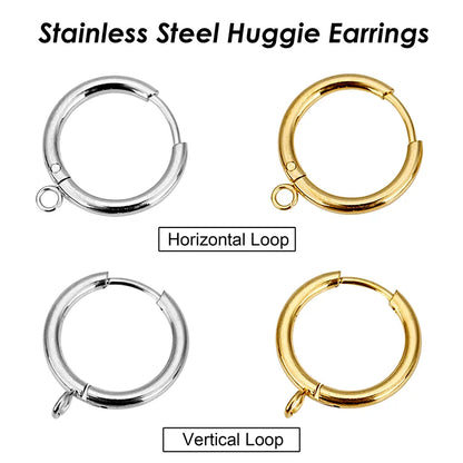 50 x Stainless Steel Huggie Earring Hooks with Loop, Gold Color Huggie Hoop Earring with Jump Ring for DIY Jewelry Findings