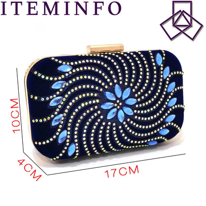 The Latest Italian Design Rotary Rhine-Diamond Floral Thick Heel Platform Women's Comfortable Shoes Bag and Shoe Set