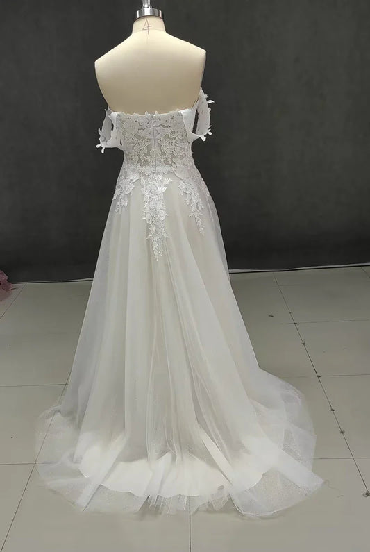 Lace Wedding Dresses 2022 Off The Shoulder Sweetheart Neck Bridal Gowns Side Split Appliques CountryWeddingGown Customized