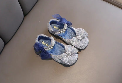 Toddler Girl's Princess Shoes Sequins Lace Bowknot 21-36 Children Mary Janes Three Colors Luxury Trendy Party Kids Shoes Flats