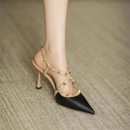 2024 Summer New Designer New Ankle Strap Sandals for Women Party Elegant Rivet Pointed Stiletto Sexy High Heel Women Shoes