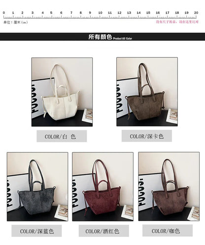 2025 Hot Sale Autumn Soft Women's Handbags Faux Suede Solid Color Large Capacity Shoulder Bag Casual Versatile Ladies Bags