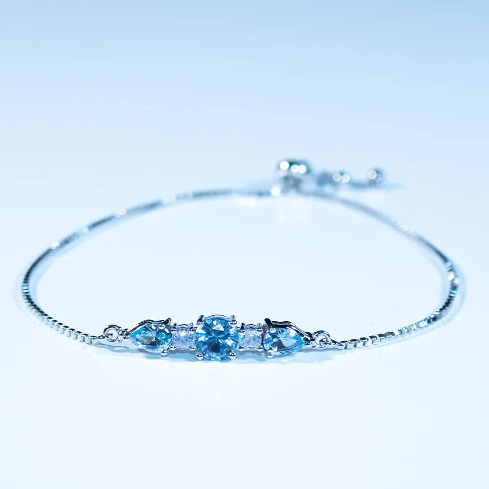 925 Sterling Silver Bracelets Adjustable Bangle Nano Blue Topaz Bracelet Round Pear Bracelets for Woman Wedding