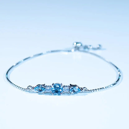 925 Sterling Silver Bracelets Adjustable Bangle Nano Blue Topaz Bracelet Round Pear Bracelets for Woman Wedding