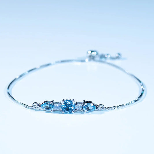 925 Sterling Silver Bracelets Adjustable Bangle Nano Blue Topaz Bracelet Round Pear Bracelets for Woman Wedding
