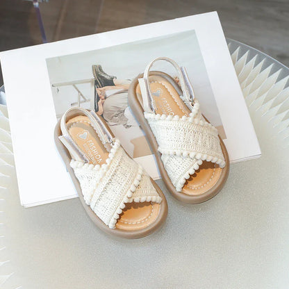 Girls Summer Beach Shoes Ethnic Style Kids Casual Sandals Soft Sole Fashion Children Retro Princess Shoes 2025 Summer New