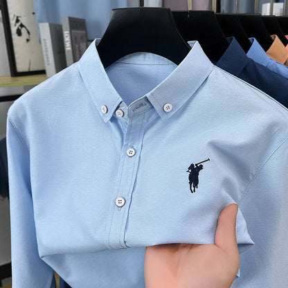 Luxury Goods High-end Embroidery 100% Pure Cotton Long Sleeved Shirt Men's New Shirt Men's Casual Loose Top Business Men
