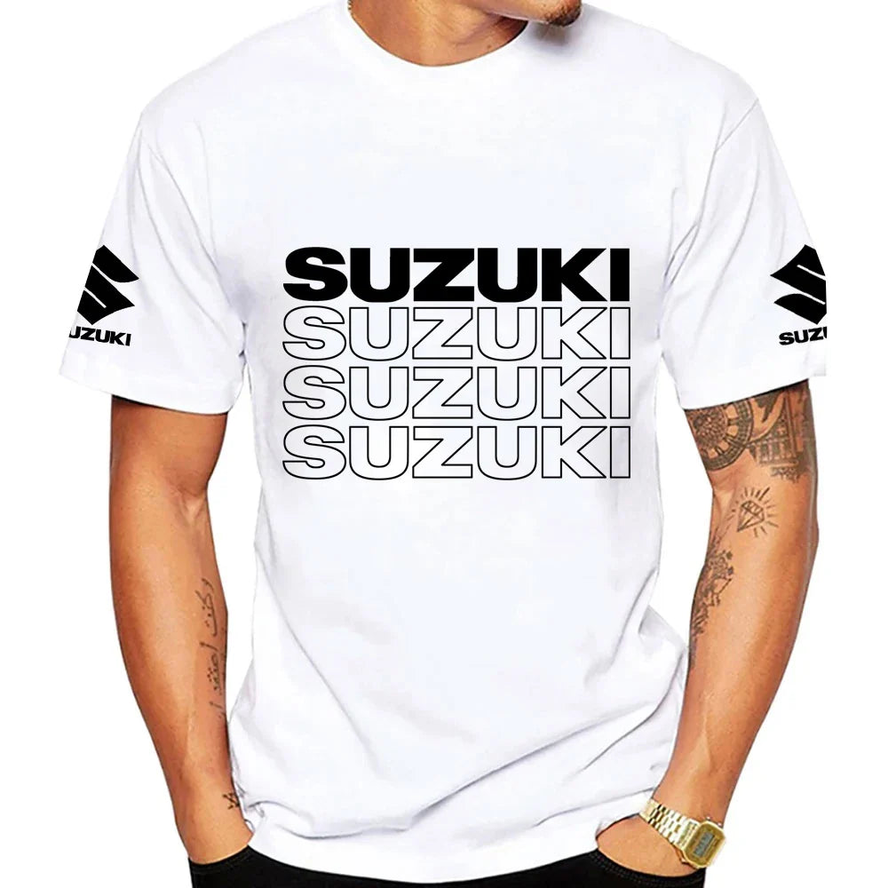 New Summer Racing Motorcycle 100% Cotton Trendy Men T-shirt Daily Outdoor Sports Party Casual Loose Street Short-sleeve