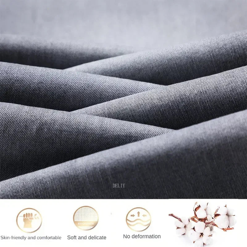 2026 Brand Thin or Thick Material Straight Cotton Stretch Denim Men's  Business Casual High Waist Light Grey Blue Jeans