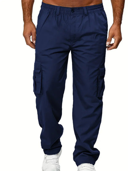 Men's Cargo Trousers Casual Multi-pocket Loose Straight Trousers Stretch-waist Spring Autumn Street Outdoor Sports Fitness Pants