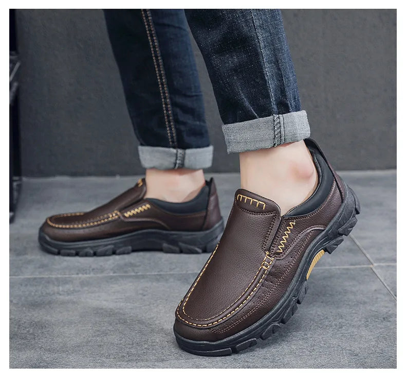 New Spring  Autumn Men's Casual Shoes British Middle aged Dad Shoes Fashion Business Leather Shoes