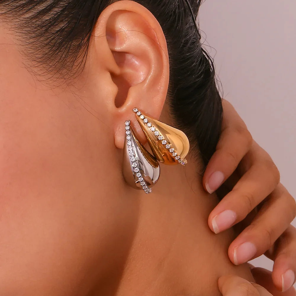 5CM Stainless Steel Water Drop Earring for Women Chunky Hollow Smooth Exaggerated Thick Large Jewelry 2023 New Design