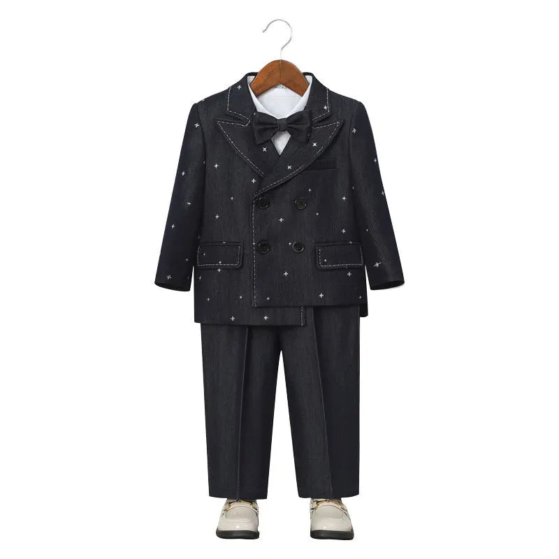 Autumn Children Boys Wedding Suit Star Printed Blazer Vest Pant 3/4/5Pcs Suit Outfit Set Formal Elagant Suit For Boys 1-10 Years
