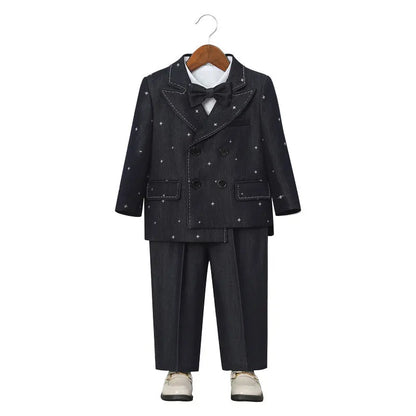 Autumn Children Boys Wedding Suit Star Printed Blazer Vest Pant 3/4/5Pcs Suit Outfit Set Formal Elagant Suit For Boys 1-10 Years