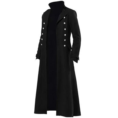 S-5XL Plus Size Men Gothic Trench Medieval Steampunk Retro Style Long Jackets Double-breasted Solid Men's Vintage Long Jackets